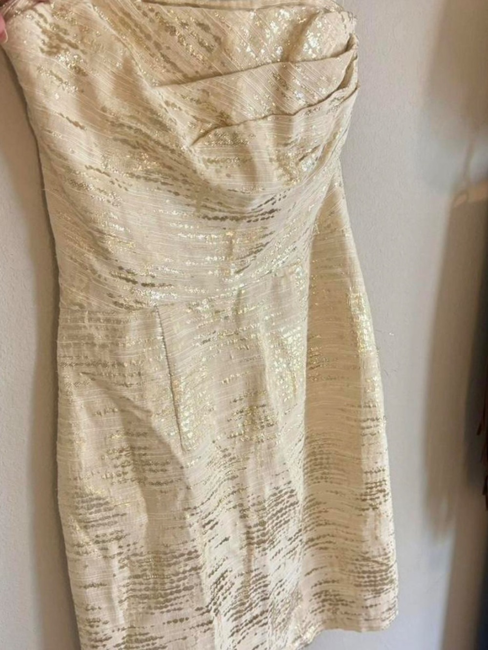 Shoshanna Strapless Ivory Dress with Gold Metallic Size 8